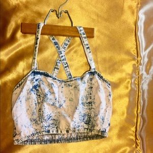 Stretchy Pink & Blue Acid Wash Crop top